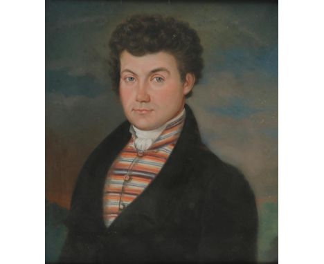 Portrait.: Unbekannter Künstler, 19.Jh., "Biedermeier-Damen- und Herrenportrait", zwei Pastelle, weiß gehöht, je 32 x 30 cm. 