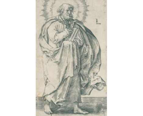 Leyden, Lucas van: (1494 Leiden 1533). Der heilige Petrus. Kupferstich auf feinem Bütten, 1511. Blgr. 11,9 x 7,3 cm. Auf Plat