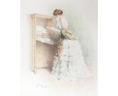 Nicolet, Gabriel Emile Edouard: (1856 Pons - Villefranche-sur-Mer 1921). Eine Dame erfährt bestürzende Neuigkeiten aus einem 