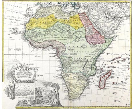 Afrika.: Africa Secundum legitimas Projectionis Stereographicae regulas. Grenz- und flächenkolor. Kupferstichkarte n. J.M.Has