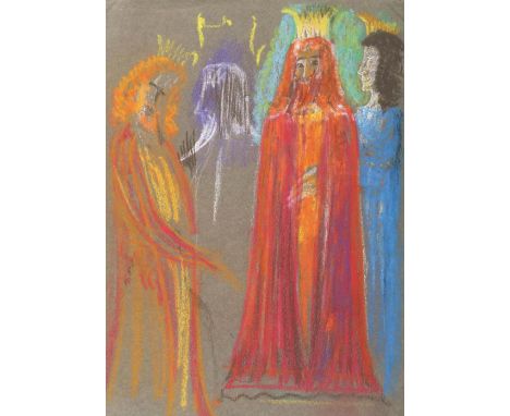 Poelzig, Hans: (1869 Berlin 1936). Hamlet, Figurinen. 5 Bl. Pastellkreide auf bräunlichgrauem Papier, 1919/20. Zw. 24,5 x 34,