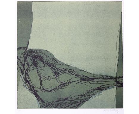 Wichtrey, Antje: (1966 Hildesheim). Komposition in Grün. Farbholzschnitt auf Johannot, ca. 1995. 47 x 47, Blgr. 76,5 x 57 cm.
