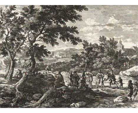 Perelle, Gabriel: (1603 Vernon - Paris 1677). Landschaft mit Kegelspielern. Radierung. 17. Jhd. Pltgr. 17,5 x 22 cm. In der P