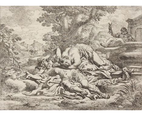 Schut, Cornelius I: (1597 Antwerpen 1655) nach. Pyramus und Thisbe. Radierung. 16,6 x 22,5, Blgr. 18,2 x 23,5 cm. Unter Passe