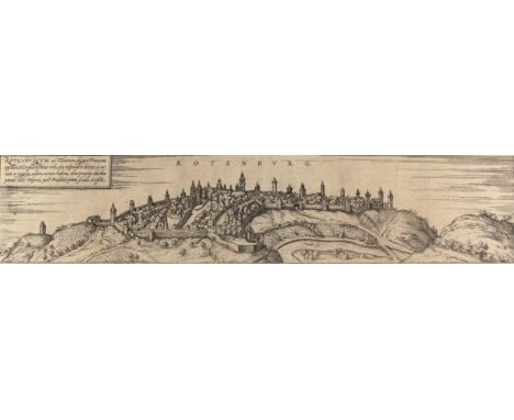 Rotenburg o. d. T.: Rotenburgum ad Tubarum, elegans Franconiae oppidum... Radierung aus Braun u. Hogenberg, um 1580. 10 x 47,