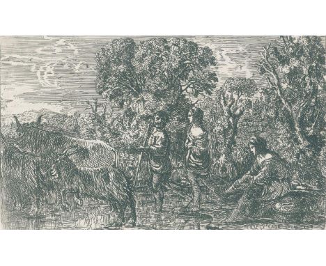 Lorrain, Claude (d.i. Claude Gellée: 1600 Champagne - Rom 1683). Le Passage du Gué (Die Überquerung der Furt). Radierung aus: