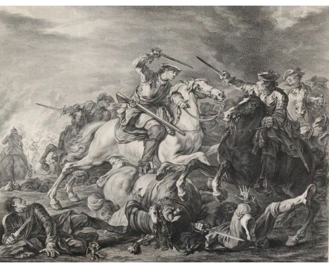 Le Bas, Jaques Philippe: (1707 Paris 1783).  Rencontre de Cavallerie l'epée à la main. Kupferstich n. Charles Parrocel. 38,5 