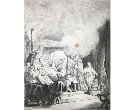 Rembrandt van Rijn, Harmensz: (1606 Leiden - Amsterdam 1669). Der Tod Mariens. 1639. Radierung auf festem Bütten. Unten links
