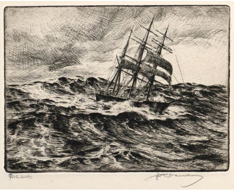 Segelschiffe.: 3 Bl. mit Segelschiffen in aufgewühlter See. Radierungen auf Bütten, 20. Jh. Plgr. zw. 8,5 x 15,8 u. 15,8 x 21