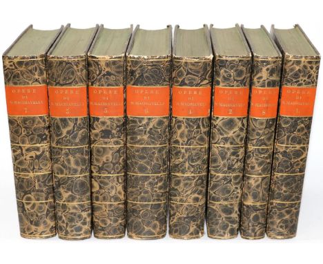 Machiavelli,N.: Opere. 8 Bde. (Florenz) 1813. Mit 1 gest. Portrait-Front. u. 2 gefalt. Kupfertaf. Pbde. d. Zt. - Ebert 12644.