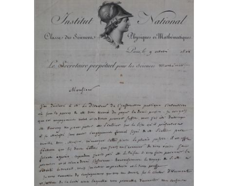 Delambre, Jean Baptiste Joseph,: franz. Mathematiker u. Astronom (1749-1822). Eh. Brief mit Unterschr., dat. Paris, 9. Okt. 1