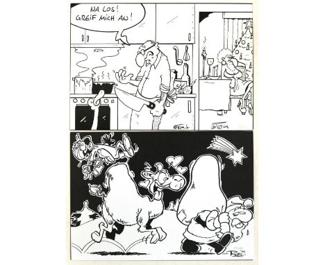Sammlung: von 7 Bl. Comic-Darst. versch. Künstler, alle num. u. (meist unleserlich) sign. 21 x 14,5 (6) bzw. 30 x 21 cm. Ca. 