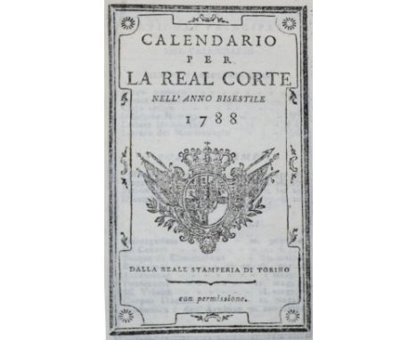 Einband.: Calendario per la Real Corte nell'Anno bisestile 1788. Turin, Reale Stamperia (1787). 10,5 x 7 cm. Mit gest. Portra