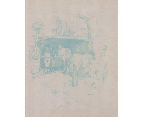 Whistler, James Abbot NcNeill: (1834 Lowel, Mass. - Chelsea, London 1903). The Smith's Yard. Lithographie in Grün, 1895. Prob