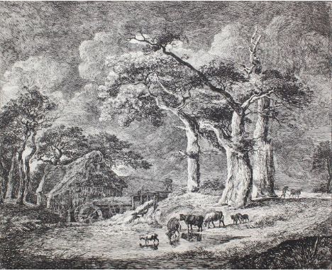 Menken, Johann Heinrich: (1766 Bremen 1839). Kühe am Wasser. Radierung. 18,7 x 22,5, Blgr. 20 x 23,8 cm. - Heller-Andr. 3. - 