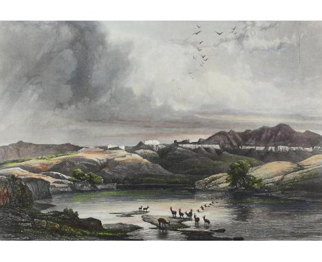 Bodmer, Karl: (1809 Zürich - Paris 1893). Die weißen Schlösser. Taf. 37 aus Reise in das innere Amerika (1840-45). Faksimile,