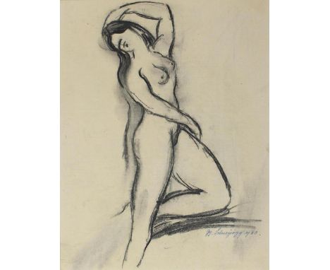 Schreyögs, Georg: (1870 Aitrang - München 1934). Frauenakt. Kohle auf Papier, 1920, ca. 27 x 21 cm, sign. u. dat. unten re., 