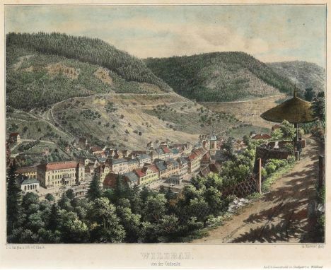 Bad Wildbad.: Wildbad von der Ostseite. Kolor. Lithogr. v. C.Obach bei G.Küstner für C.A.Sonnewald, Stgt. u. Wildbad um 1840.
