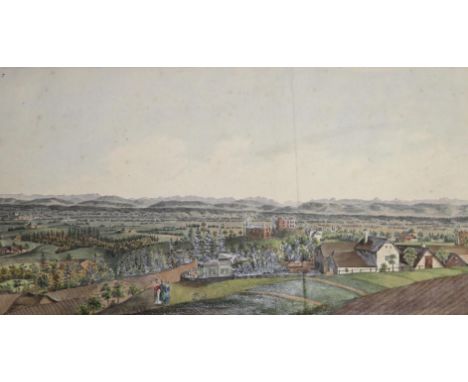 Linz.: Ansicht des Thurmes und der Kirche... Kolor. Lithographie von Clemens Beständig, Mitte 19. Jh. Ca. 23 x 39 cm. Mit Nam
