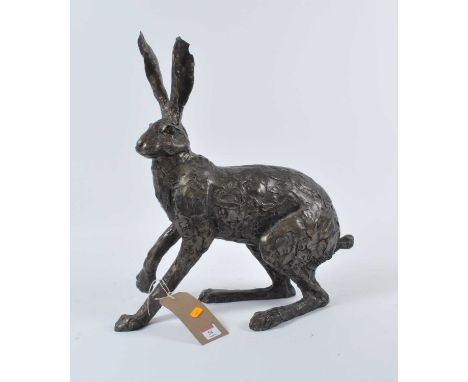 A modern bronzed model of a hare, h.49cm (a/f)