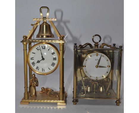 A 20th century Imhof brass cased mantel clock, h.25cm; together with one other similar (2)