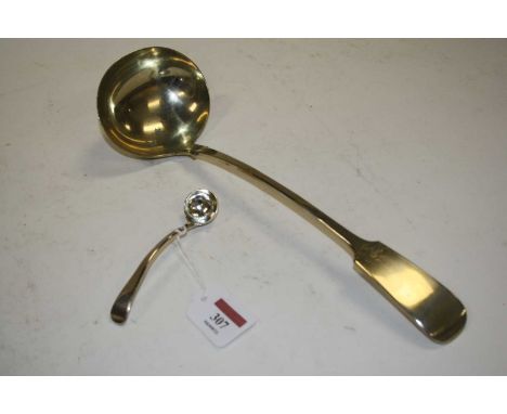 A George III silver small ladle, London 1819, 12cm, 0.6oz, together with a silver plated fiddle pattern soup ladle