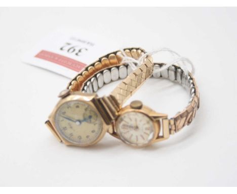 A lady's MuDu 18ct gold cased manual wind wristwatch, case dia.16mm, on replacement expanding link bracelet; together with a 