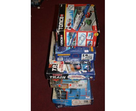 A Hornby Eurostar boxed railway set, a Thomas the Tank engine by Hornby boxed railway set x2, and one other, a boxed Intercit