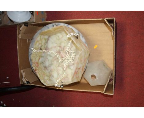 An early 20th century glass ceiling light shade; together with two others 