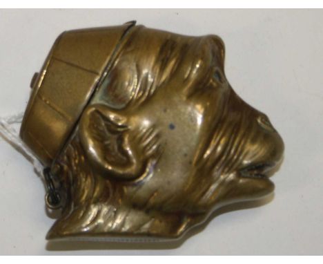 A vintage novelty brass vesta in the form of a monkey head, 5cmNo eyes. Lid does not close well.