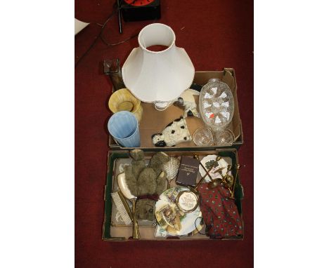 Two boxes of miscellaneous items, to include an Aynsley porcelain table lamp