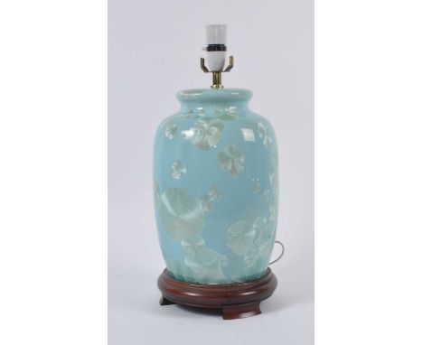 A 20th century blue glazed porcelain table lamp. h.45cm 