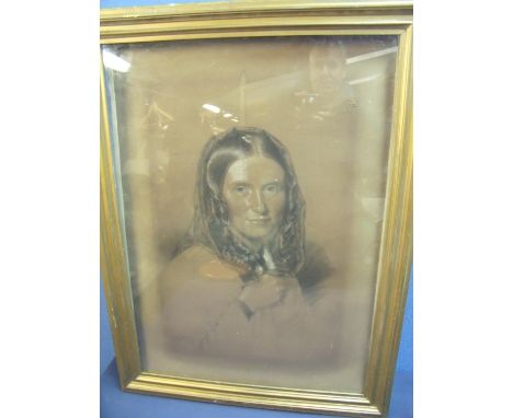 Charcoal/pastel portrait sketch of a lady wearing shawl, indistinctly signed lower right J.B. (56cm x 77cm excluding frame) (