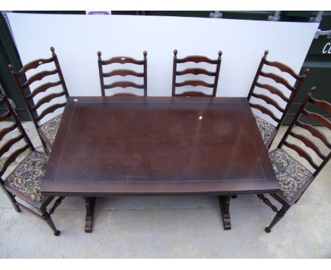 Modern Ercol style leafed table with six chairs 