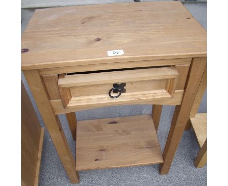Pine two tier lamp table with single frieze drawer 