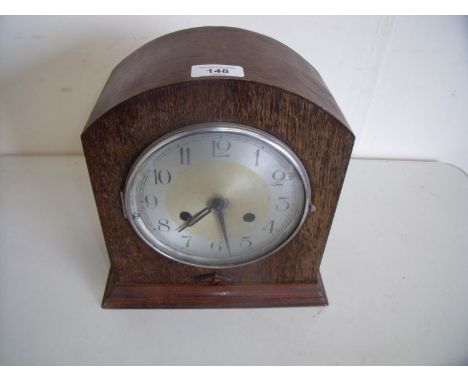 Early 20th C Haller oak cased chiming mantel clock 