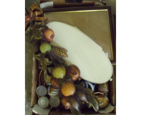 Japanese part tea service, another part tea service, carved wood wall plaque, various picture frames, mirror and a Wedgwood p