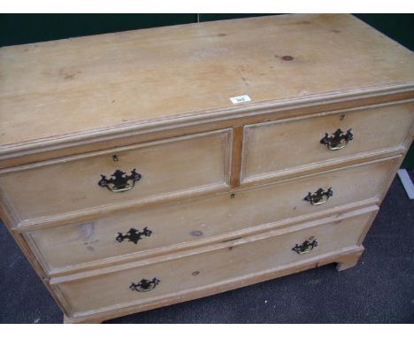 19th C wax pine chest of two short and two long drawers, on bracket feet (105cm x 81cm x 46cm) 
