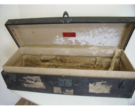 Early 20th C Louis Vuitton car trunk, trimmed in black leather, the locks and clasp marked Louis Vuitton, with label to the i