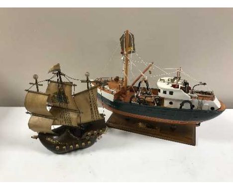 A Dutch ship table lamp and a model of a trawler 