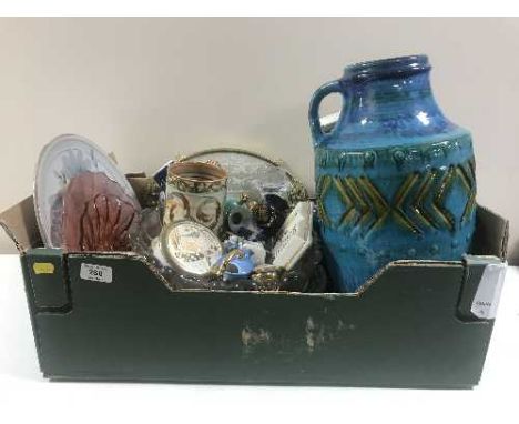 A box of West German stick pot, oriental vases, glass ware, Chokin ware etc 