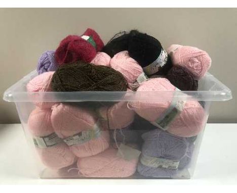 Two boxes of wool and vintage knitting patterns 