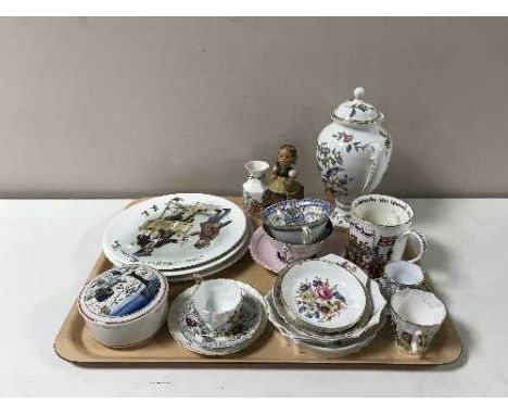 A tray of Aynsley Pembroke urn, Goebel figure, Wedgwood collector's plates, cups and saucers, Villeroy & Bosch lidded bowl et