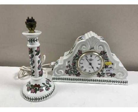 A Port Merion table lamp base and a mantel clock (2)