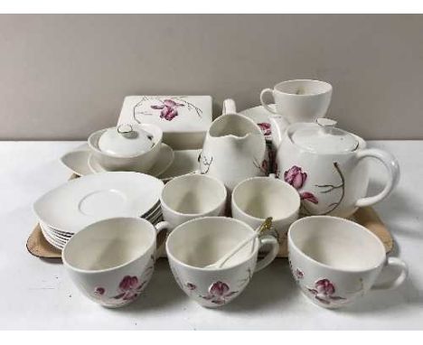 A tray containing a twenty-nine piece Carlton ware hand-painted tea service