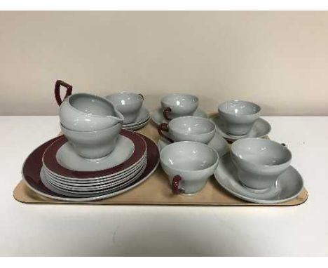 Twenty one piece Wedgwood Windsor Grey tea service and a box of two part Queen Anne bone china tea sets and a Danish Corinna 