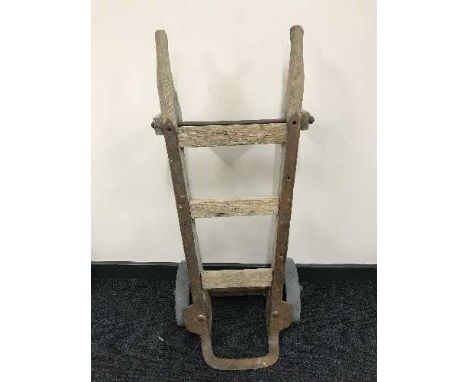 A vintage wooden sack barrow