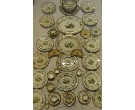 A Copeland late Spode "Peplow" pattern part dinner set comprising circular two-handled soup tureen and stand, thirty dinner p