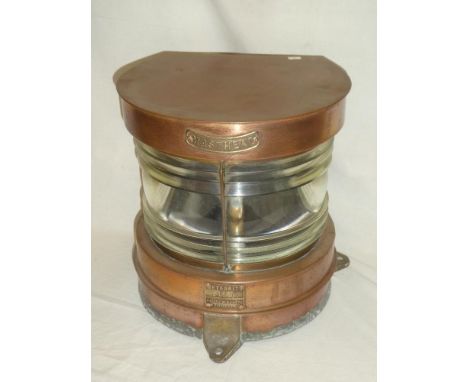 An old brass mounted copper ship's mast head light by Meteorite, converted to electric 14" high