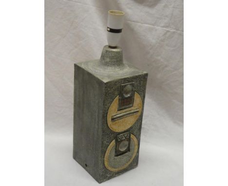 A Troika pottery square table lamp with geometric decoration on green ground marked "Troika Cornwall AR", 12½" high